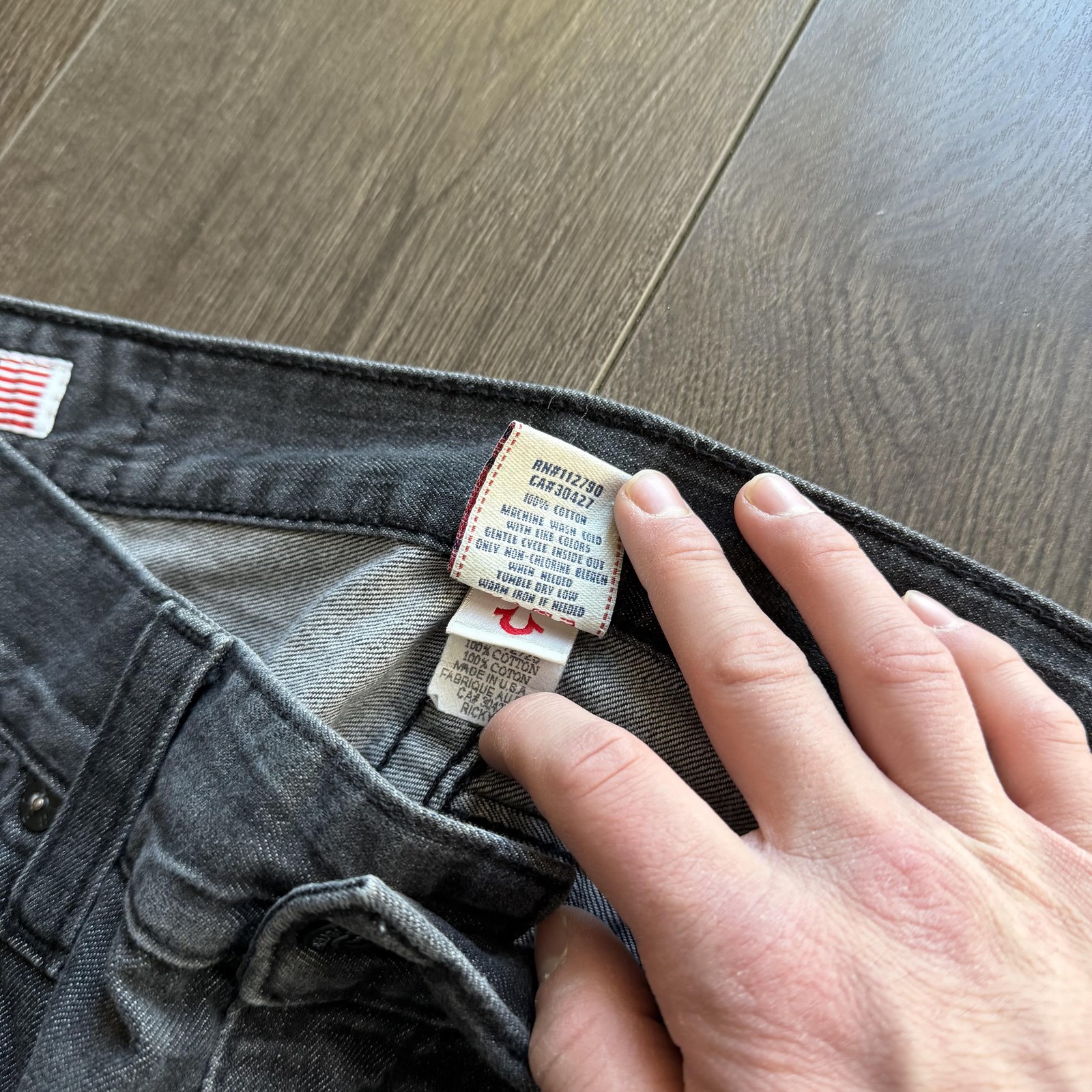 Y2K True Religion Ricky Jeans Mens 34x33 Gray Relaxed Straight Leg Denim USA thumbnail 6