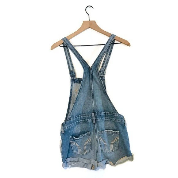 Hollister Distressed Shortalls Denim Mono Pantalones Cortos de Jean para Mujer Talla XS Foto 2 de 4