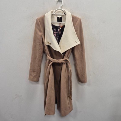 Ted Baker Lorah camelbraun Kaschmir Wolle Wickelgürtel langer Mantel Gr. 4 UK 14