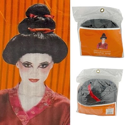 Peluca Geisha Multicolor Con Flores Y Baquetas | Accesorio De Disfraz Talla Única | Carnaval Y Fiestas
