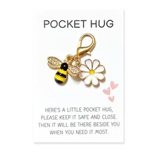 Pocket Hug Keychain, Keychain with Positive Affirmation Card, Diamond Bee