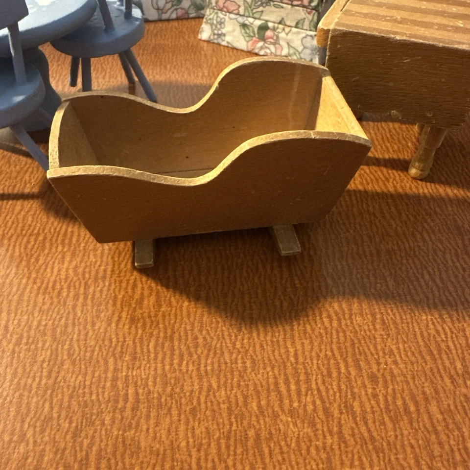 Vtg Miniature Dollhouse Furniture Living And Dining Baby Cradle Coat Rack - Image 2 of 4
