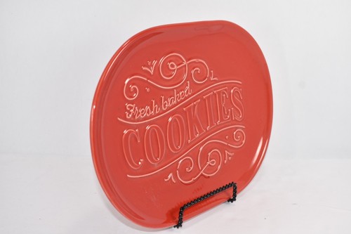 "FRESH BAKED COOKIES" HALLMARK 2019 RED CERAMIC OVAL SERVING PLATE. - Picture 2 of 5