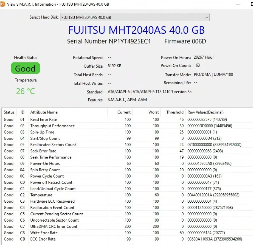 Fujitsu MHT2040AS , 2.5" HDD , 40 GB, 44-Pin IDE/PATA/ATAPI-6 , tested w/ pics - Image 3 of 4