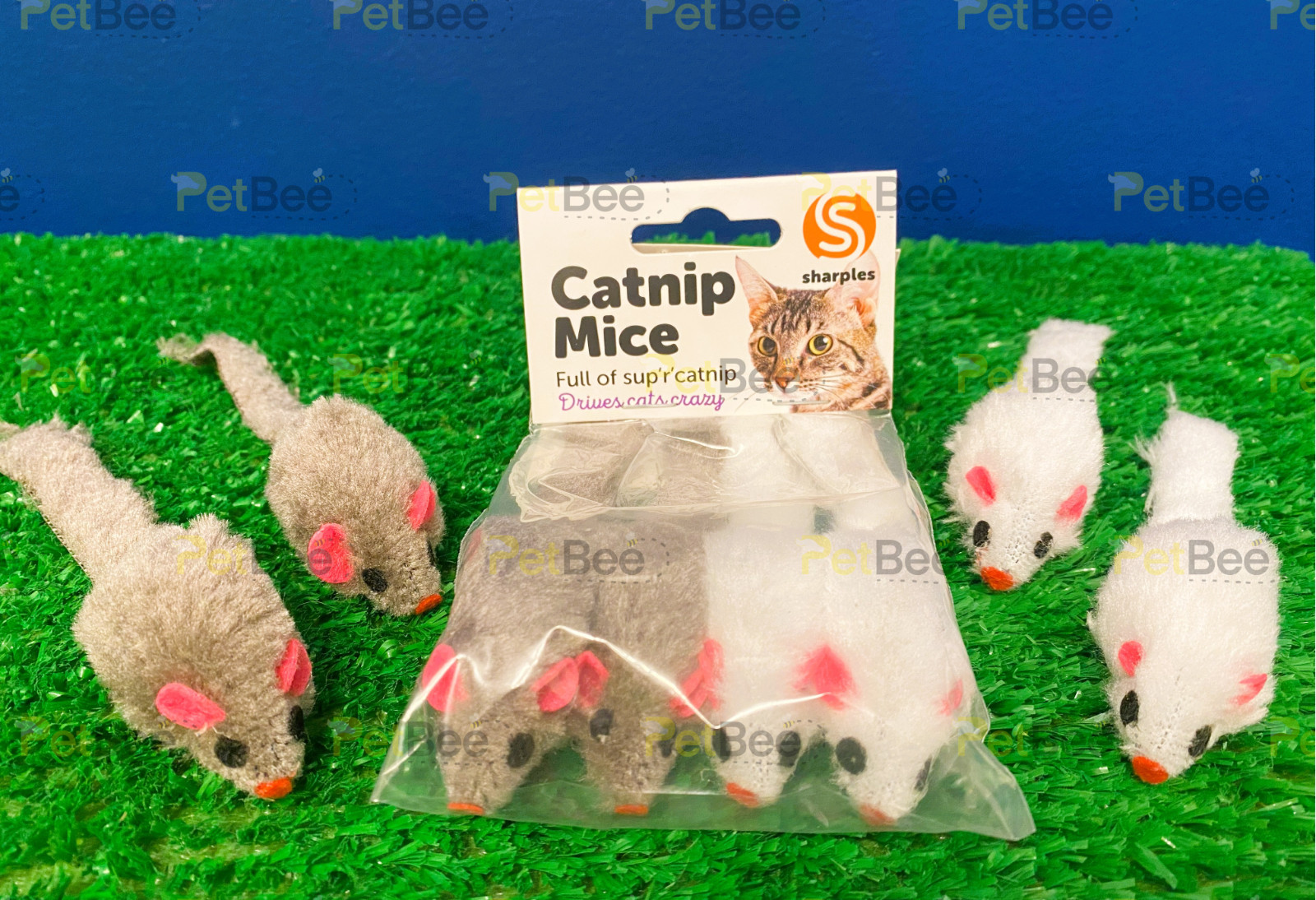 Sharples Catnip Mice 4 Pack - Furry mice fun cat toy filled with sup'r'catnip