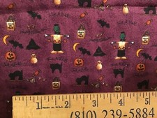 RARE Debbie Mumm Frankenstein bats cats cats pumpkins on Purple fabric BT Yard
