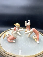 Vintage Lot Of 4 Ron Gordon Designs 3” Bisque Girl Gymnast Figurines VG