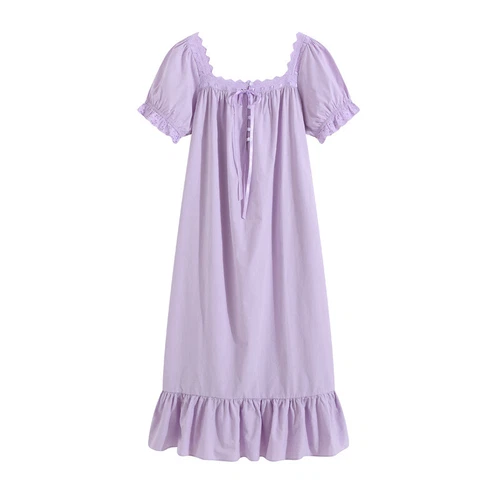 Damen Baumwolle Nachthemd Kurzarm eckiger Ausschnitt Pyjama Schlafkleid - Bild 2 von 34
