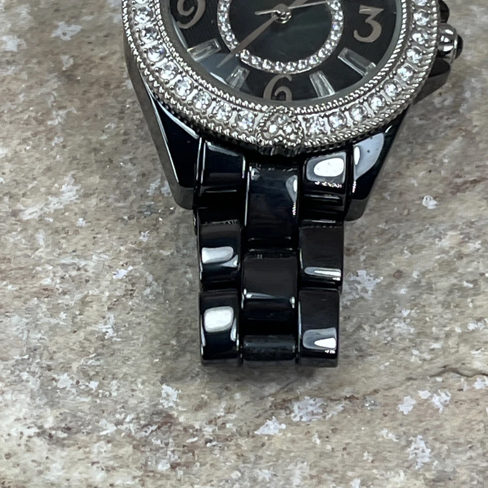 Judith Ripka Black Ceramic band & Stainless Steel Diamonique Watch Hearts MOP - Image 2 of 4