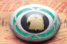 Vtg Johnson Held Handmade Eagle Head Malachite Inlay Belt Buckle