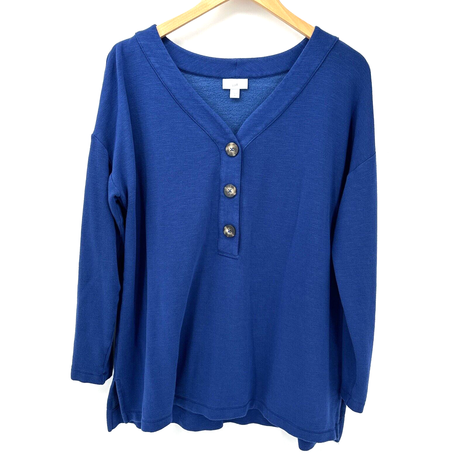J Jill Tunic Womens Medium Henley Top Pullover COMFY Blue Long Sleeves Knit