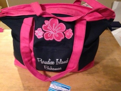 Getagadget Canvas Tote Bag Pink Navy Flowers Paradise Island Bahamas Ebay