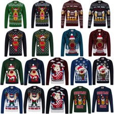 Christmas Jumper Mens Knitted Funny Novelty Xmas Sweater Top Santa Reindeer Beer