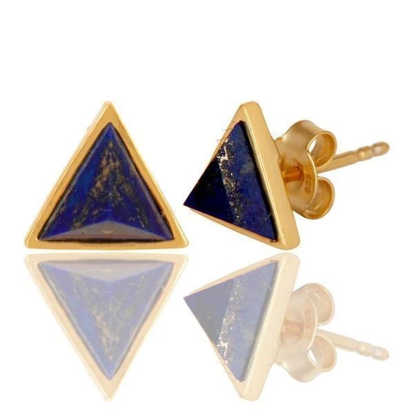 Brincos de prata esterlina 925 folheados a ouro 18K lápis-lazúli joias de pedra preciosa - Imagem 2 de 4