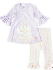 Bonnie Jean Little Girls Easter Bunny Applique Tunic Pastel Legging Set-5 or 6