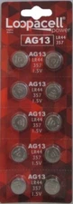 10 AG13 LR44 357 L1154 A76 PX76A 303 D303 LOOPACEL Alkaline Button Cell Battery