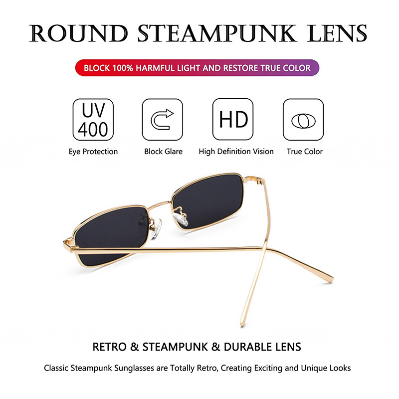 YAMEIZE Retro Metal Small Frame Rectangle Sunglasses For Women Men - View #2