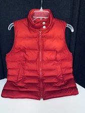 ANN TAYLOR LOFT Size Small Red Quilted 70% Down Vest Fleece Lining Puffer Zip