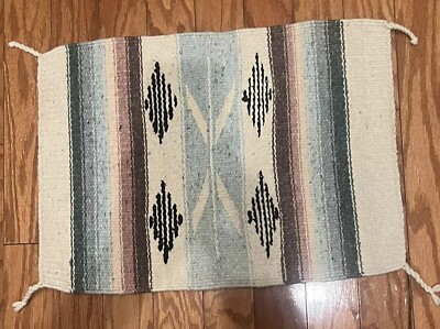 Vintage Artesanias RYA Southwestern Rug Soft 21.5 X 15 Aztec Reversible