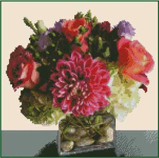 Flower Bouquet in Glass Vase Counted Cross Stitch Chart No.14-129