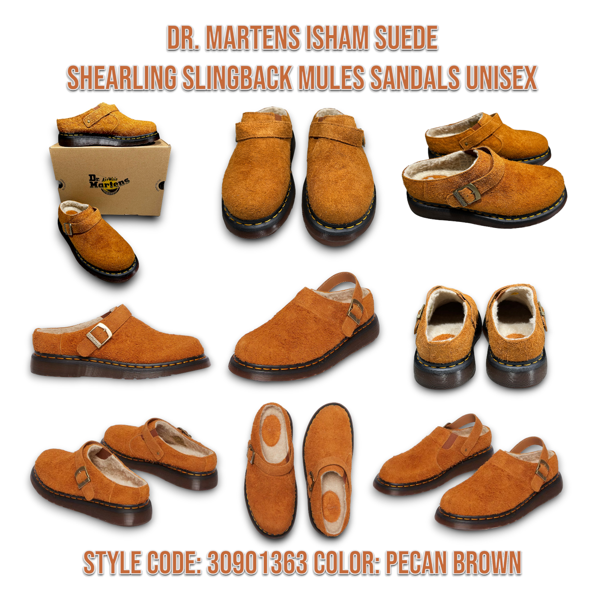 Dr. Martens Isham Brown Shearling Mule Sandals Men display picture 2
