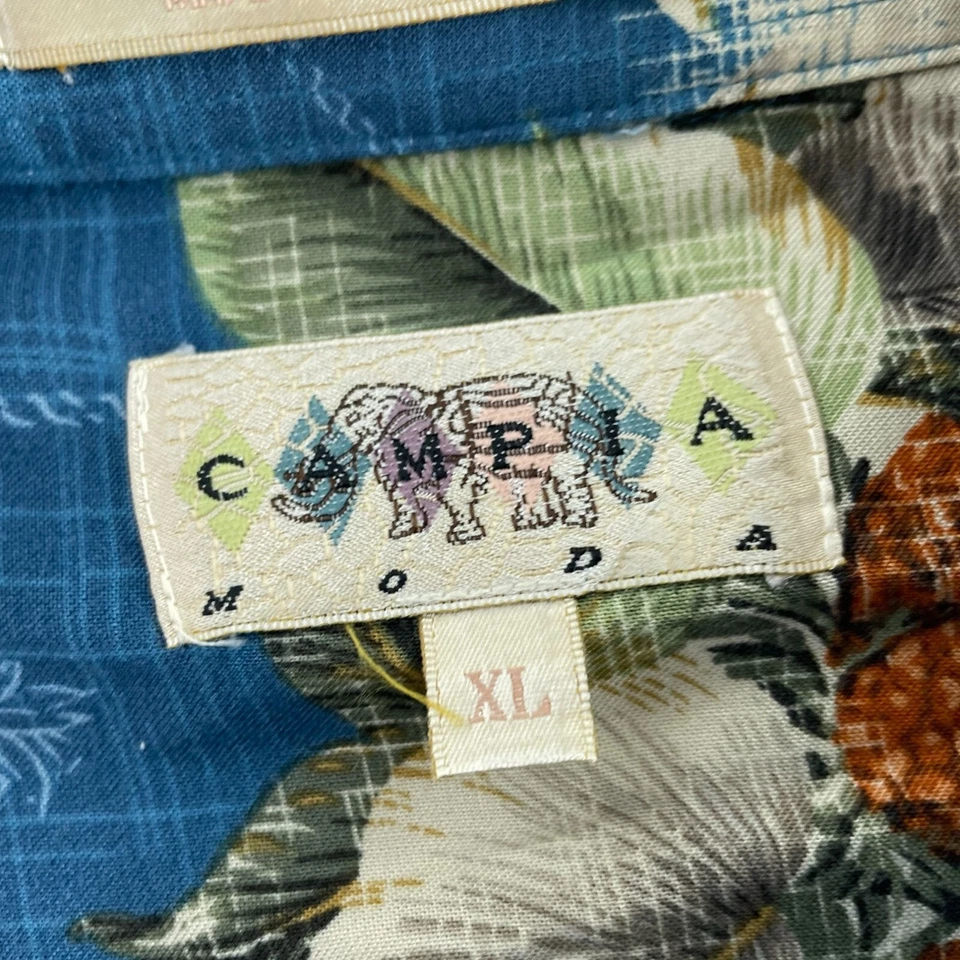 Vintage Cmpa Moda Hawaiian Button-Up Shirt XL Blue With Tropical Floral 2542 - Image 4 of 4