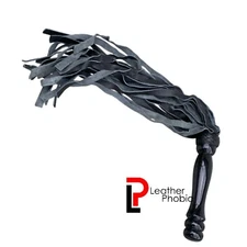 Real Cow Hide Black Leather Flogger 25 Thick Tails Heavy & Thuddy impact Whip