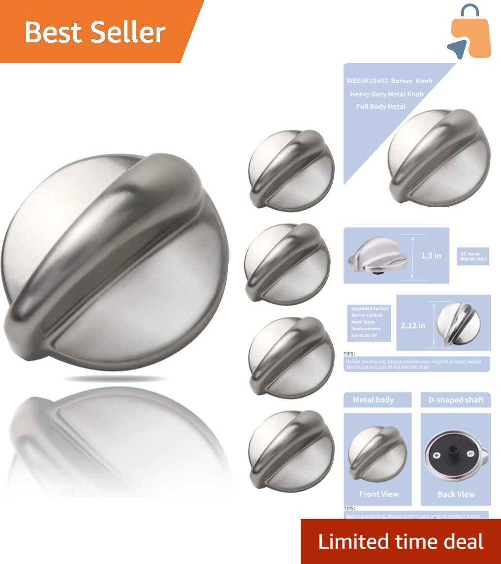 Stainless Steel 5 Pack Knob Set for GE & Hotpoint Ovens - Heavy Duty Design