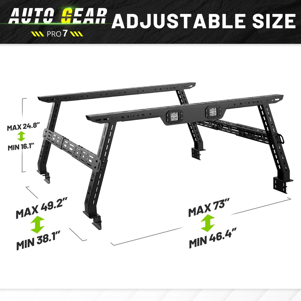 Adjustable 16-24.8" High Truck Bed Racks For 07-25 Silverado &Sierra 2500 3500HD Foto 3 de 4