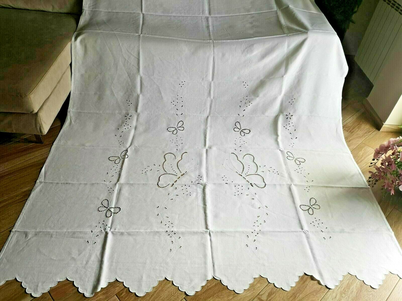 Muy Noble Cortina En Puro Lino Con Bordado Talla Mariposas a Mano 210x300cm