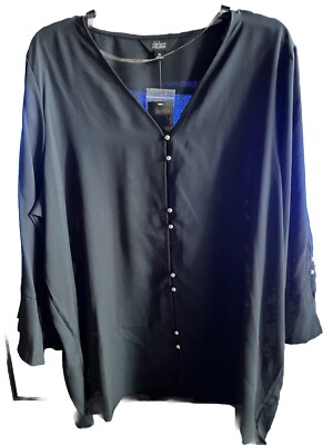Slim Factor By Investments womens blouse black Silver Buttons size Large New!