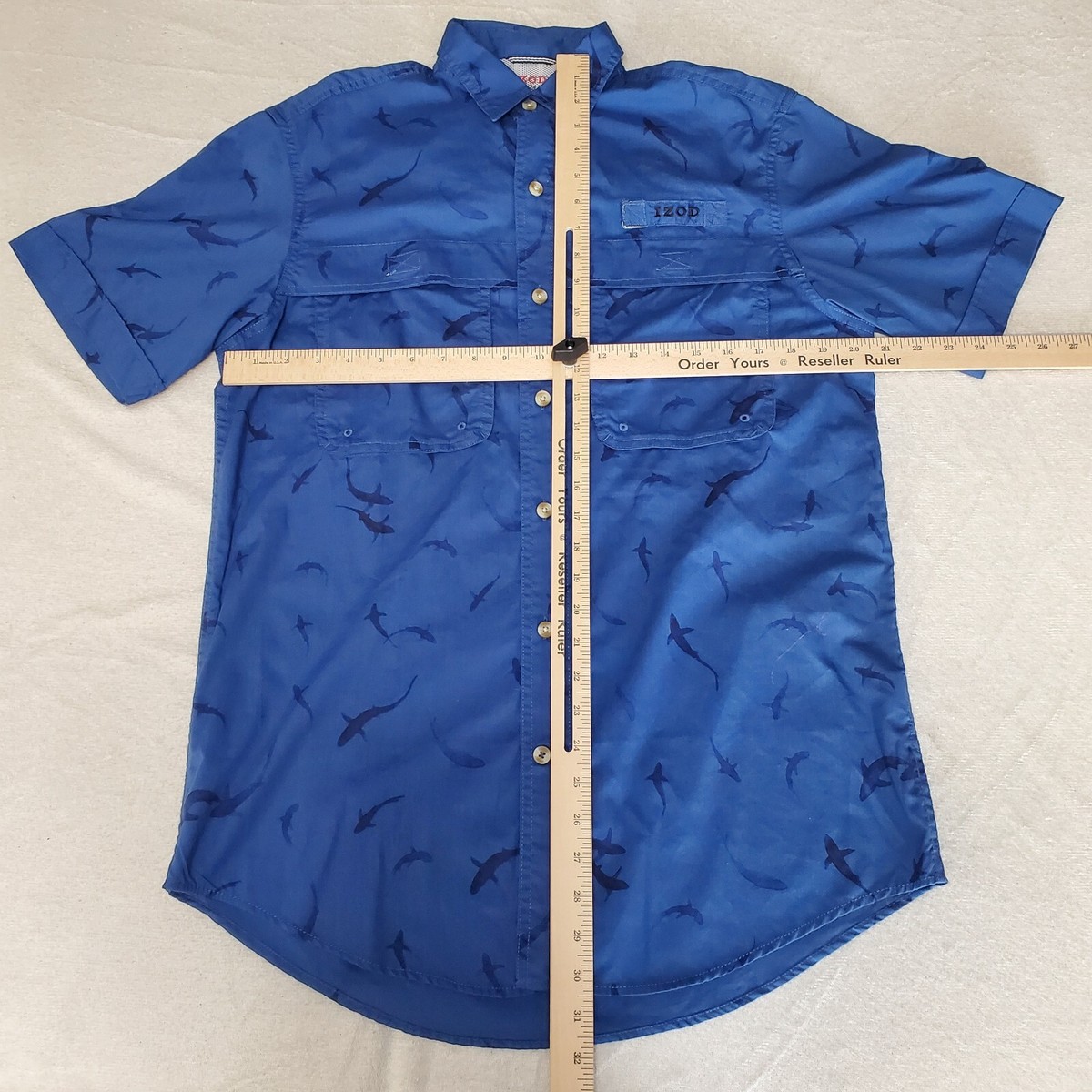 Chemise IZOD Surfcaster Homme M Bleu Manches Courtes Ventilée Pêche Randonnée - Occasion