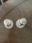VINTAGE PAIR OF HEAVY CRYSTAL SALT & PEPPER SHAKERS WITH SILVER PLATE TOPS — photo 4
