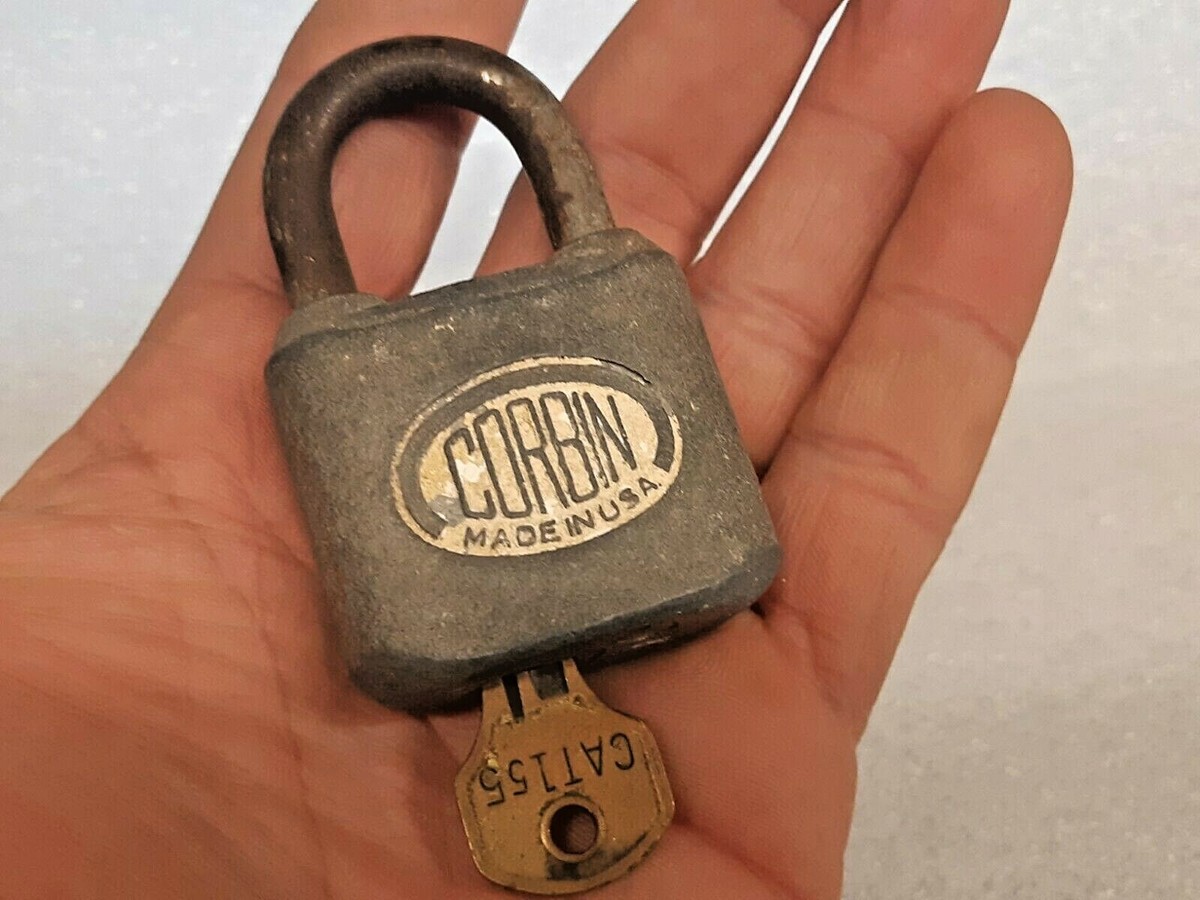 RARE VINTAGE CORBIN LOCK PADLOCK LOCK WITH ORGINAL KEY MADE IN USA 