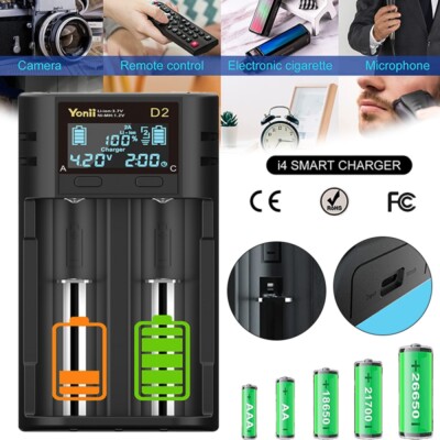 USB LCD Smart Batterieladegerät 2 Slots für 18650 21700 26650 AA AAA Ni-MH