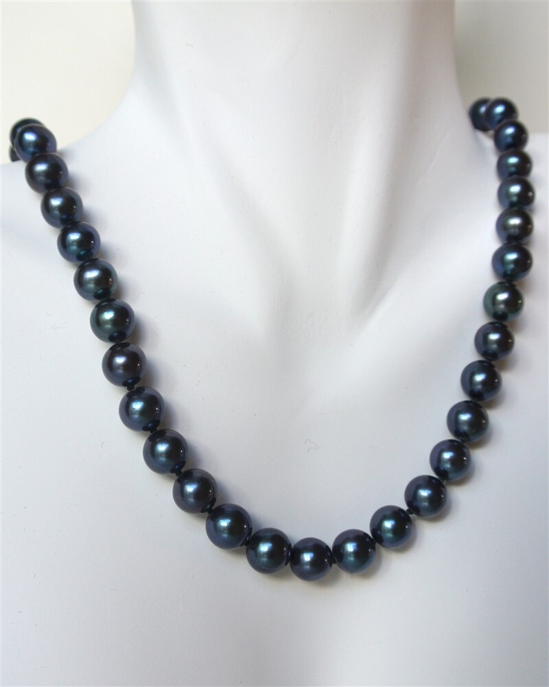 20 Inch Long Genuine 6-7mm ROUND Black Pearl Strand Necklace