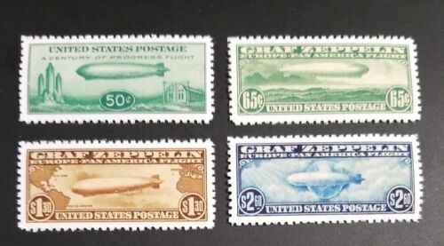 Ensemble de répliques de timbres postaux aériens Sc# C13, C14, C15 et C18 1930 timbres américains Graf Zeppelin - Photo 1 sur 1