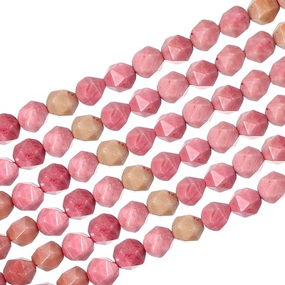 Faceted Polygon Stone, 8×8 mm Natural Faceted Diamond Round Stone, Pink Red