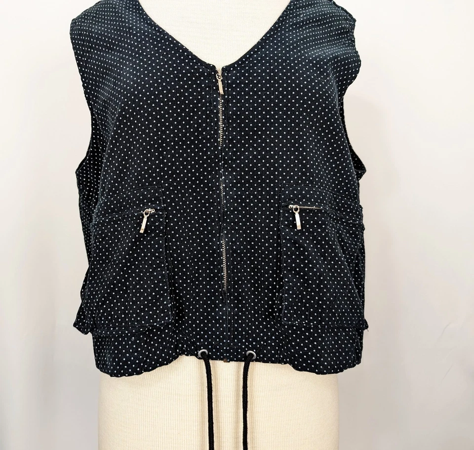 Chaleco Esprit Vintage Años 90 Azul Marino Gris Lunares Pana Cremallera Misses Talla L Foto 3 de 4