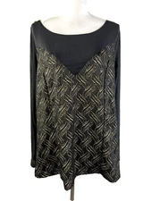 Ashley Stewart Blouse Plus 18 20 Black Gold Mesh Cocktail Evening Wedding Slim