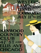 POSTER 1896 WESTERN LAWN TENNIS TOURNAMENT SPORT VINTAGE REPRO FREE S/H