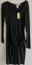 STUDIO M Solid Black Stretch A-Knee L-Sleeve Sheath, Poly Blend Dress Sz M