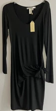 STUDIO M Solid Black Stretch A-Knee L-Sleeve Sheath, Poly Blend Dress Sz M