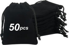 50Pcs Little Velvet Jewelry Bags, 3X4 Inch Black Gift Pouches  Reusable Small D