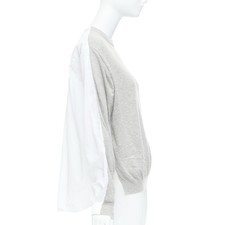 TIBI white grey nylon merino wool contrast ru...