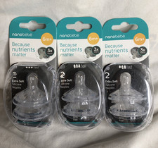NANOBEBE 6m Extra Soft Clear Silicone Nipples Fast Flow 3 -2 Pcks NEW 6 TOTAL