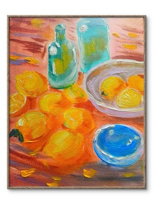Abstract Lemons Impressionistic Modern Original Wall Art 14X11 Canvas Acrylic