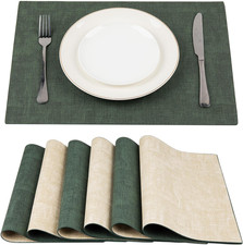 Leather Placemats Table Mats Set of 6, Dark Green and Beige