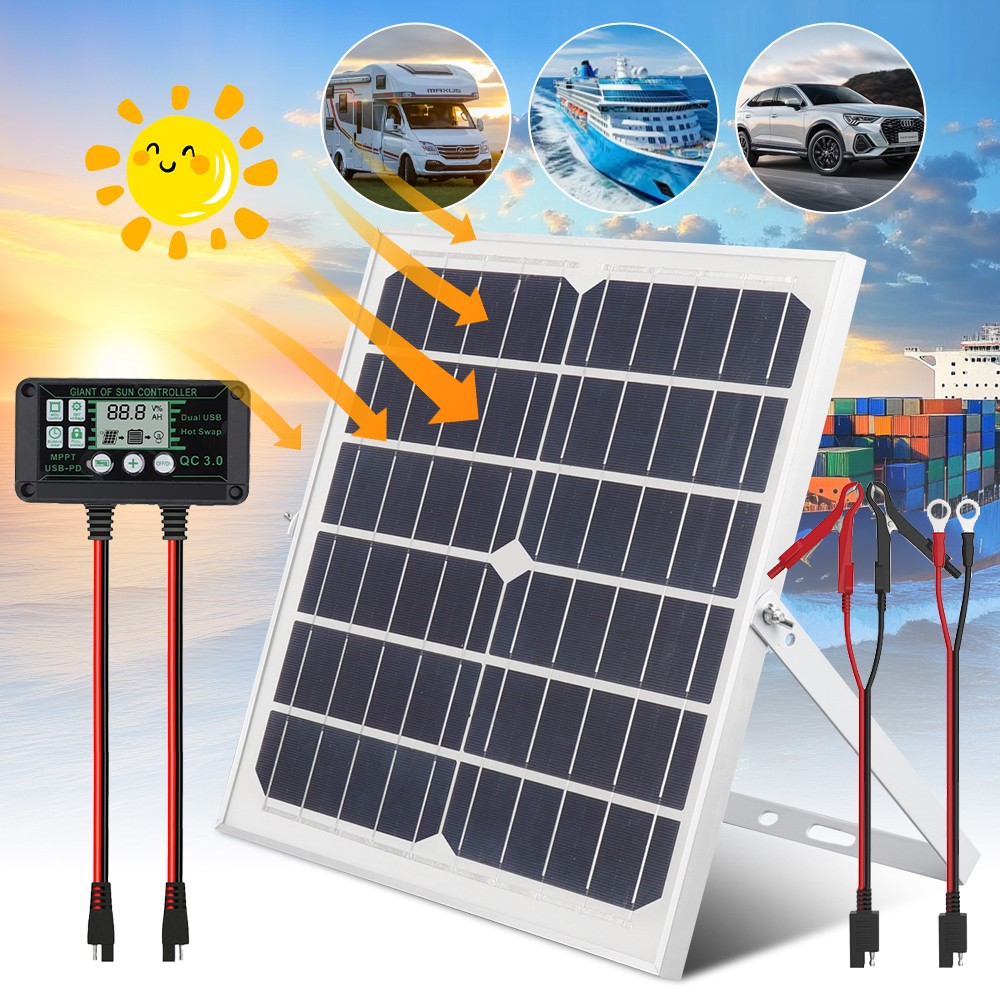30W Mono Solar Panel Kit Charger & Adjustable Mount for Boat Car RV Waterproof