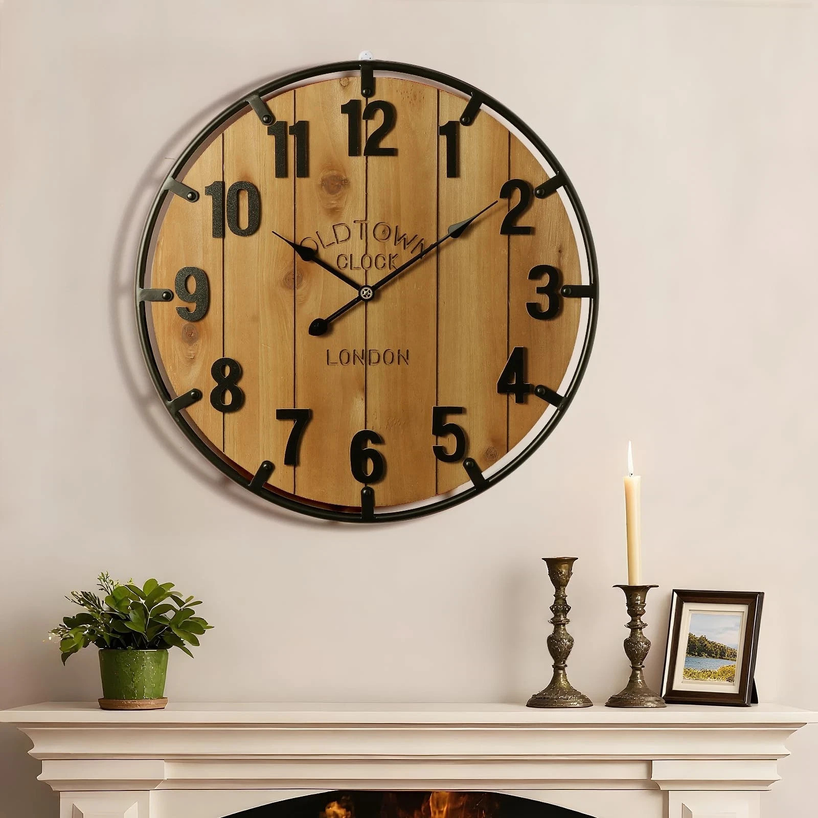 Farmhouse 30 Inch Extra Large Decorative Wall Clock with Metal Circle